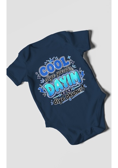 Morivokids Cool Diye Yazılır Dayım Diye Okunur Kısa Kollu Bebek Body %100 Pamuk Lacivert