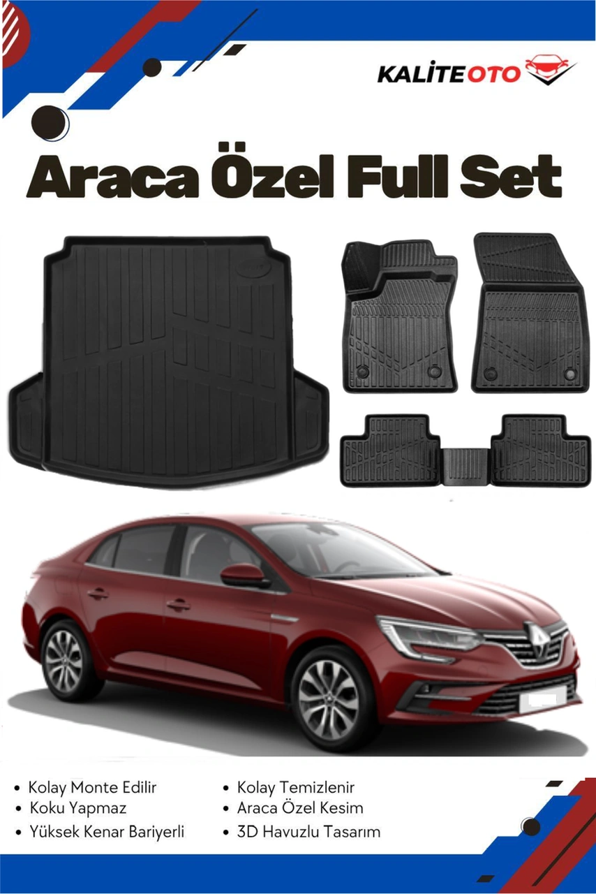 Renault Megane 4 Sedan 2021 Model Yumuşak Paspas+bagaj Havuzu Seti