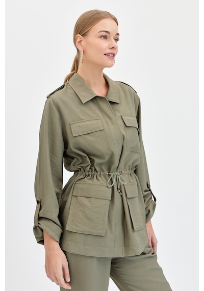 Kadın Safari Model Keten Ceket Haki Haki