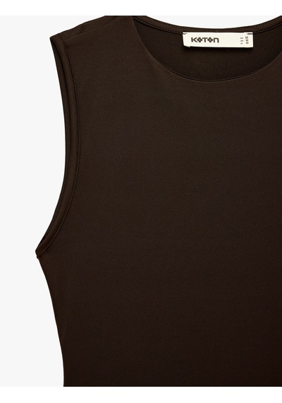 Koton Slim Fit Kolsuz Bisiklet Yaka Bodysuit Kahverengi 7wak10014ek Kahve