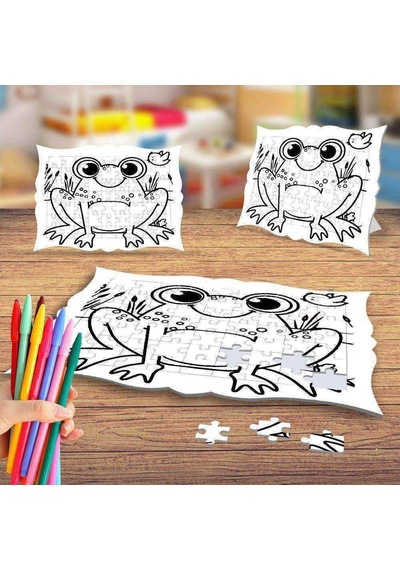 Sevimli Kuş Ve Kurbağa Boyama Puzzle Tablo Çocuk Eğitici Yapboz