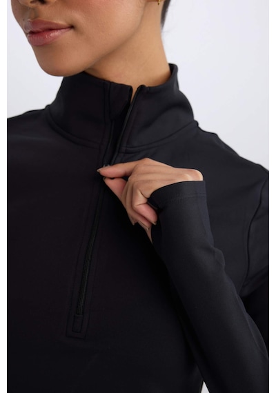 DeFactoFit Slim Fit Dar Kesim Fermuarlı Dik Yaka Sporcu Uzun Kollu Tişört W0343AZ25SPBK81