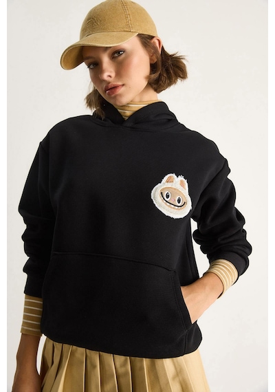 Shade Kadın Nakış İşlemeli Kapüşonlu Kanguru Cepli Sweatshirt 6045 60284098 - Siyah