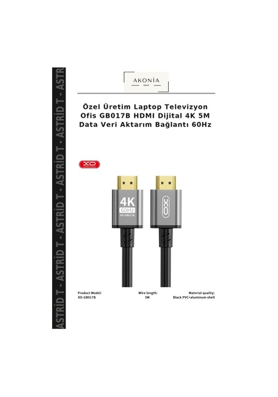 Özel Üretim Laptop Televizyon Ofis Gb017b Hdmı Dijital 4k 5m Data Veri Aktarım Bağlantı 60hz