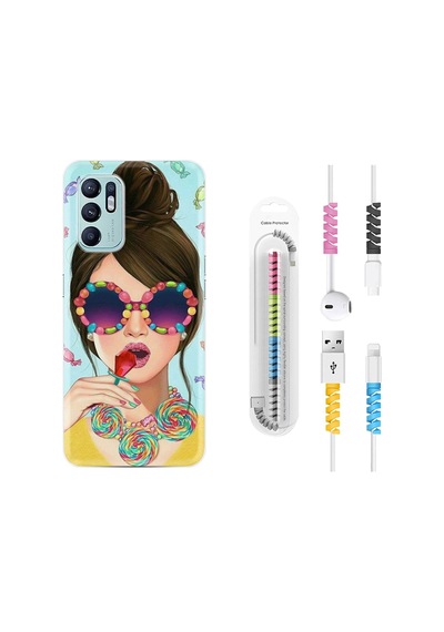 Oppo Reno6 Kılıf Kablo Koruyuculu Sugar And Woman 1418