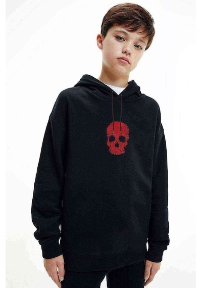 Tshirthane Black Aesthetic Glitch Skull Baskılı Unisex Çocuk Kapüşonlu Sweat Siyah
