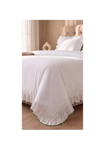 %100 Pamuk Overloklu Fırfırlı Çift Kişilik Nevresim Takımı Lastikli Çarşaflı 200x220 Cm Yeşil - 904804703 Yeşil