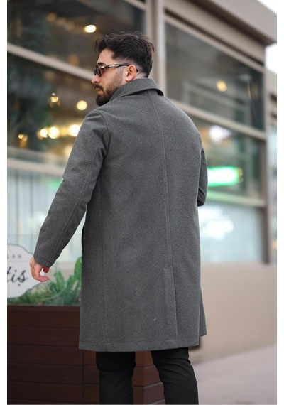 Modaemas Erkek Uzun Kaşe Kaban Gri Gri