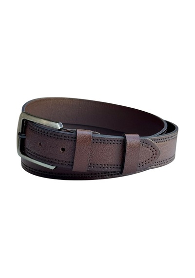 Süzer Deri Kahverengi Hakiki Deri Düz Renk Dikişli Model 4 Cm. Genişlikli Spor Kemer // 409-28