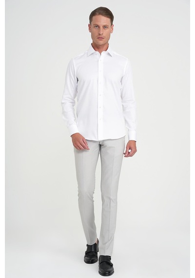Efor Slim Fit %100 Pamuk Non Iron Kumaş Dokulu Klasik Beyaz Gömlek Gk 744 Beyaz