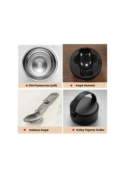 Kale Master 550 Ml Çelik Yemek Termosu 304 Paslanmaz Çelik Termal Yemek Kabı, Katlanabilir Kaşıklı Ve Taşıma Kulplu-507 Gri