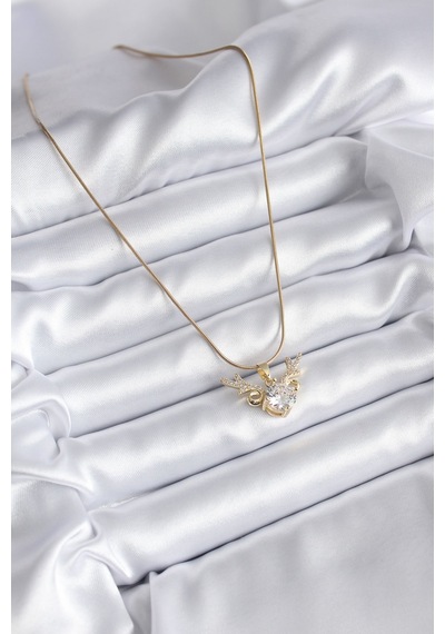Ezoconcept 316l Çelik Gold Renk Zirkon Taşlı Boynuz Model Kadın Kolye Çok Renkli