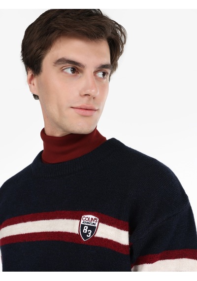 Colin's Colins Regular Fit Bisiklet Yaka Kolej Baskılı Lacivert Erkek Kazak Cl1064577 Lacivert