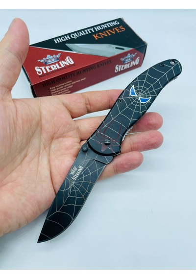 Sterling Siyah Örümcek Desenli Kamp Çakı // 300.t0022 - 20 CM Siyah