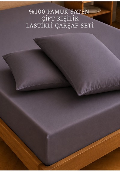 Bella Maison %100 Pamuk Saten Çift Kişilik Lastikli Çarşaf Seti Antrasit 160x200x35 Cm Antrasit