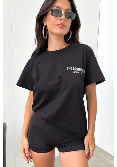 Siyah Oversize Fetch Series 6 T-shirt - Oversize Baskılı SIYAH