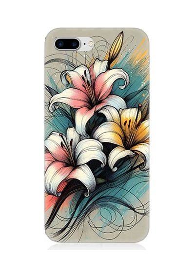 Apple iPhone 8 Plus Uyumlu Yumuşak Hatlı Zambaklar Desenli Silikon Kılıf Çok Renkli