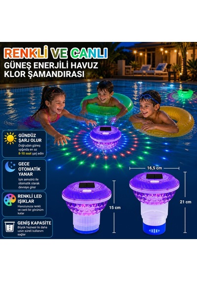 Hymark Güneş Enerjili Rgb Uzaktan Kumandalı Su Geçirmez Havuz Klor Şamandırası