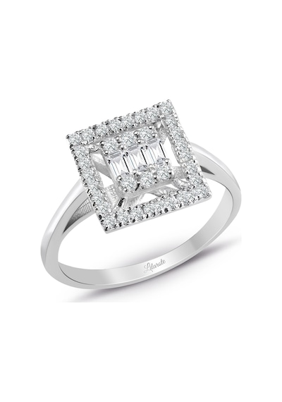 0.35 Ct .Baget Pırlanta Kare Tektaş Yüzük Modern Tasarım