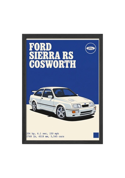 Ford Sierra Rs Cosworth Siyah Ahşap Çerçeveli Poster, Dekoratif Araba Duvar Tablosu