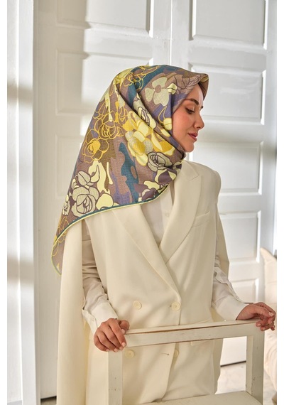 Silk Home Twill İpek Eşarp 11483-03 Sütlü Kahve, Asit, Mor, Fildişi, Petrol Mavisi