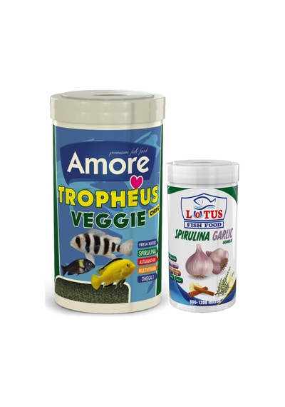 Tropheus 1000ml ve Spirulina Garlic 250ml Bitkisel Alg Balık Yemi