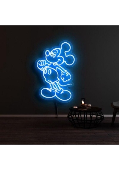 Mickey Mouse Figürlü Dekoratif Neon Tabela Mavi