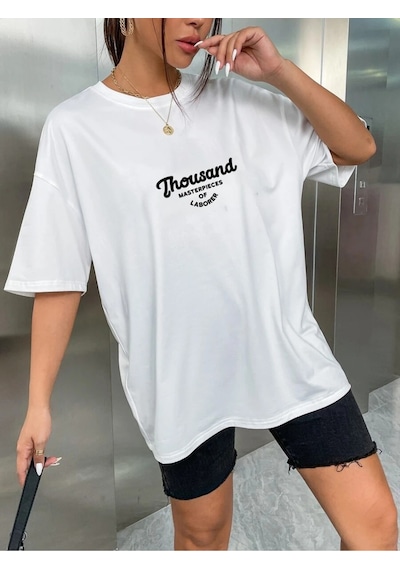 Uyguntarz Unisex Thousand Baskılı Tasarım Tshirt Beyaz