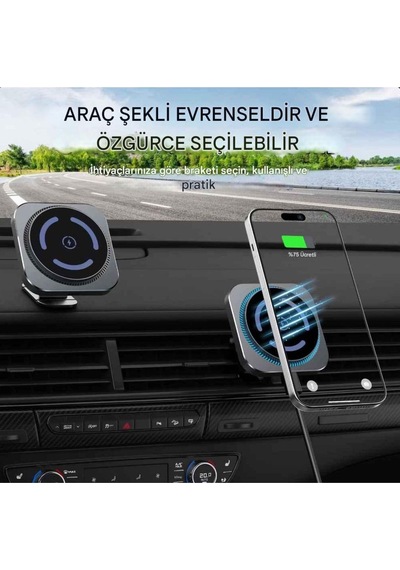 Magsafe Güçlü Manyetik 15w Hızlı Şarj Led Işıklı Araç Telefon Tutucu