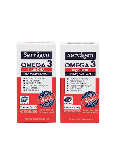 Omega 3 High Dha Saf Norveç Balık Yağı, 50 Kapsül, 1000 Mg - 2 Adet