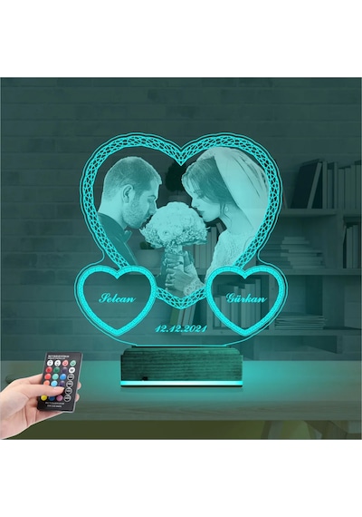 Luvivia Kalp Sevgiliye Hediye Fotoğraflı 3d Lamba - Masa Gece Lambası V10