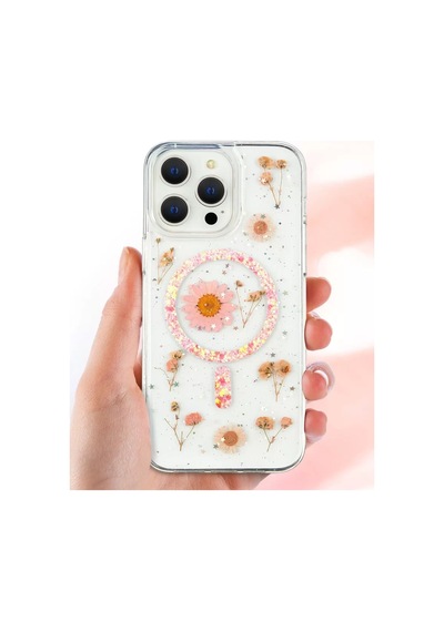 Newface Apple İphone 16 Pro Max Kılıf Daisy Simli Magsafe Kapak - Pembe