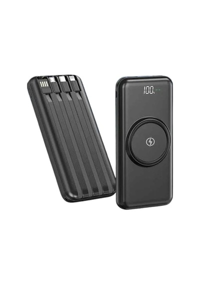 Kablosuz Çoklu Şarj Girişli 10.000 Mah Kablolu Powerbank Taşınabilir Siyah 92825271