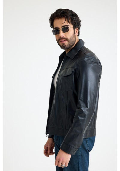 Franko Armondi Fit Kısa Erkek Deri Ceket E3-k-2539-23419 Siyah