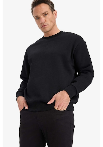 Defacto Relax Fit Bisiklet Yaka Kalın İçi Yumuşak Tüylü Basic Düz Sweatshirt T5139az25aubk81 Siyah