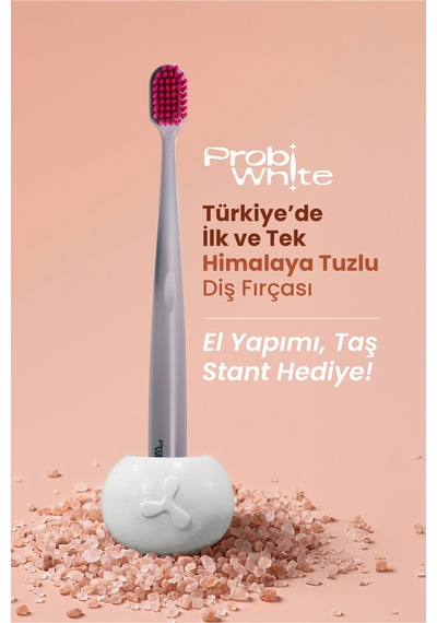 Probiwhite Himalaya Tuzlu Doğal Vegan Diş Fırçası El Yapımı Stant Hediye