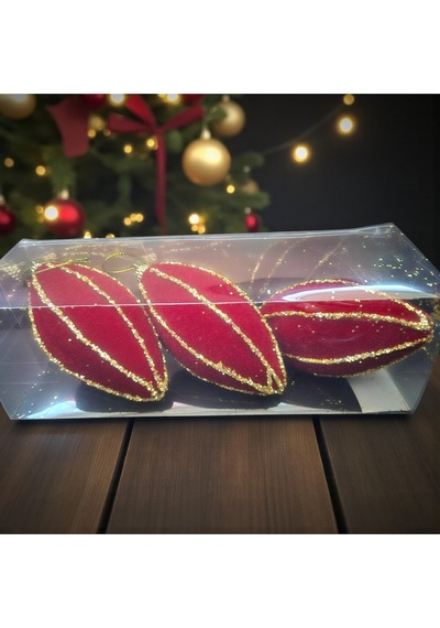 Yılbaşı Damla Süs 12cm Kadife Sim Şeritli 3lü Ast7205