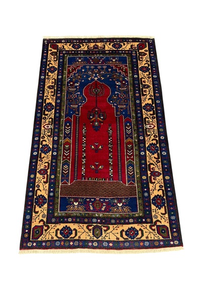El Dokuma Sıfır Taşpınar Halısı 142x240 Lacivert Kırmızı Kök Boya %100 Yün Halı