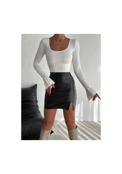 Luka Kadın Deri Kumaş Beli Lastikli Yırtmaçlı Tasarım Siyah Renk Mini Etek Siyah - 791367201 Siyah Luka Kadın Deri Kumaş Beli Lastikli Yırtmaçlı Tasarım Siyah Renk Mini Etek Siyah - 791367201 Siyah