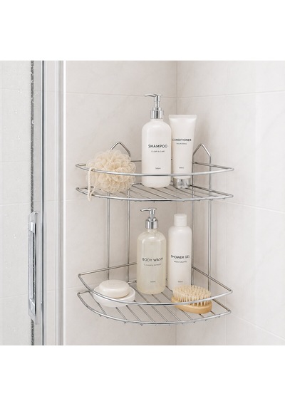 Eko-2 Banyo Köşelik Ve Duşkabin Raf 2 Katlı Krom Üçgen Metal- 12'li Paket