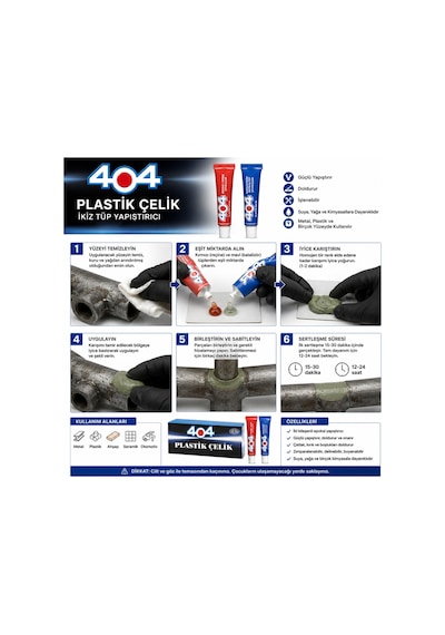 404 Plastik Çelik Yapıştırıcısı 41 Gr İkiz Tüp Yapıştırıcı