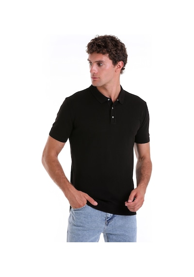 Hatemoğlu Siyah Regular Fit Jakarlı Pamuklu Polo Yaka Triko Tişört Siyah