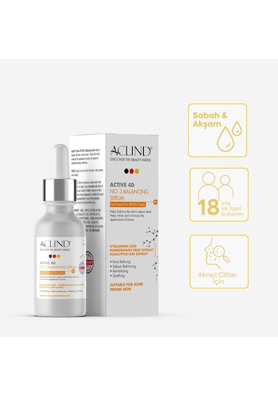 Aclind Active 4d No:3 Gözenek Sıkılaştırıcı Ve Sebum Dengeleyici Serum - Akneye Eğilimli Ciltler 30