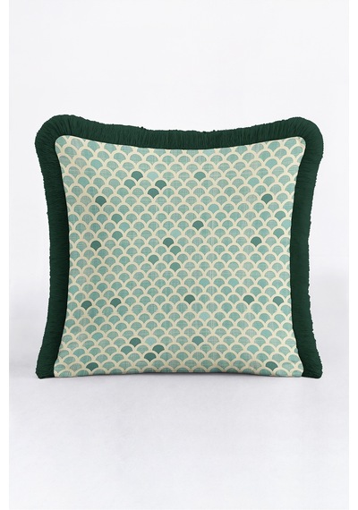 Art Deco Deniz Kabuğu Motifli Saçaklı Yastık Kılıfı - Geometrik Mint Krem Püsküllü Kırlent Kılıfı Bordo