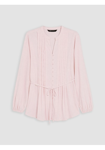 Lcw Modest Pembe Pileli Kuşaklı Oversize Kadın Gömlek Tunik Xl-2xl