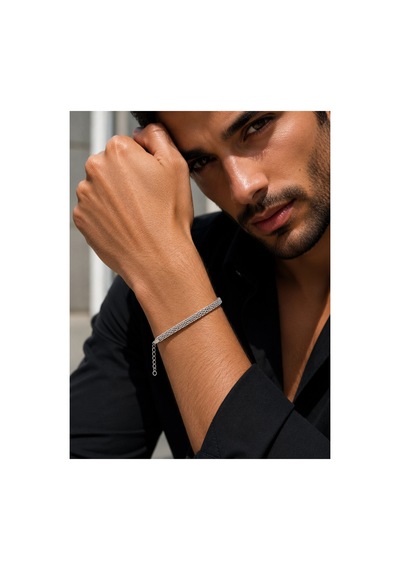 4 Sıra Gümüş Renk Hasır Örgü Çelik Bileklik Unisex Zarif Ve Modern Bileklik Gümüş - 906388833 Gümüş