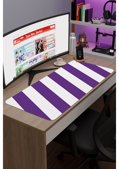 Mor Beyaz 90x40 Xxl Taraftar Gaming Oyuncu Mouse Pad Kaymaz Taban Büyük Klavye Fare Altlığı Şerit