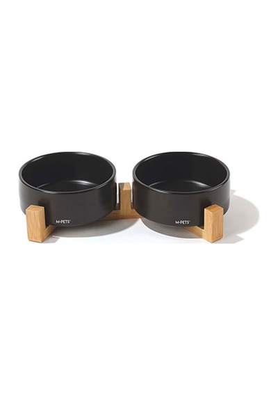 M-pets Opera Bamboo Standlı Seramik Kedi Ve Köpek Mama Kabı Siyah 2x850 Ml 244-51020.02