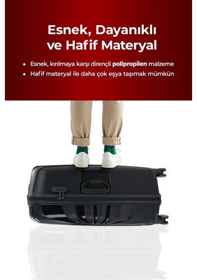 Cotpoly Home Troya Pp Polipropilen Kırılmaz Kabin Boy Valiz 360 Döner Sessiz Tekerlekli Siyah