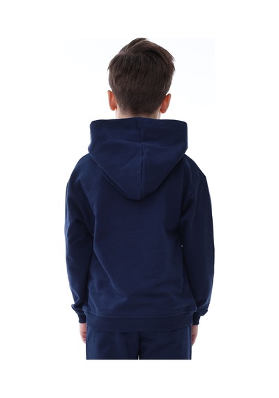Zuzunga Basic Kapüşonlu Şardonlu Kanguru Cep Detaylı Çocuk Sweatshirt 3-10 Yaş Lacivert